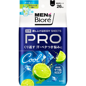 メンズビオレ 顔もふけるボディシートＰＲＯ クールタイプ ライムフィズの香り  26枚（282mL）