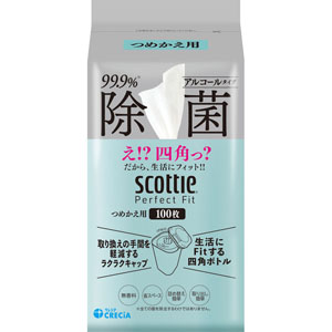 スコッティ パーフェクトフィットウェットティシュー 除菌 アルコールタイプ つめかえ用 100枚