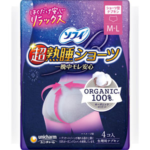 ソフィ超熟睡ショーツオーガニックコットンＭＬ  4枚　ナチュラルグレー 【医薬部外品】