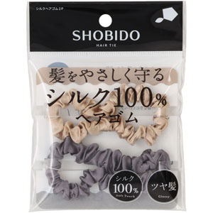 シルクヘアゴム  2個 グレー／ベージュ