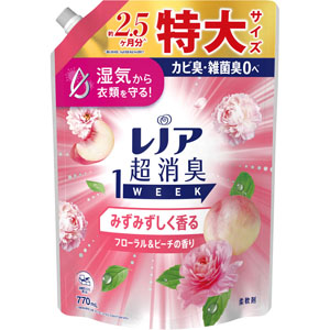 レノア超消臭1weekみずみずしく香るフローラル&ピーチの香りつめかえ用特大サイズ  770mL